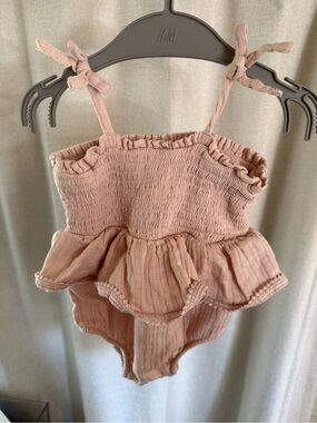 cloud island Pink Ruffled Smocked Romper Dress